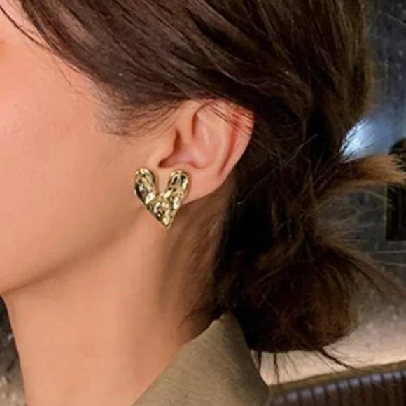 Anthropologie "Lila" Gold Heart Earrings - Picture 2 of 4